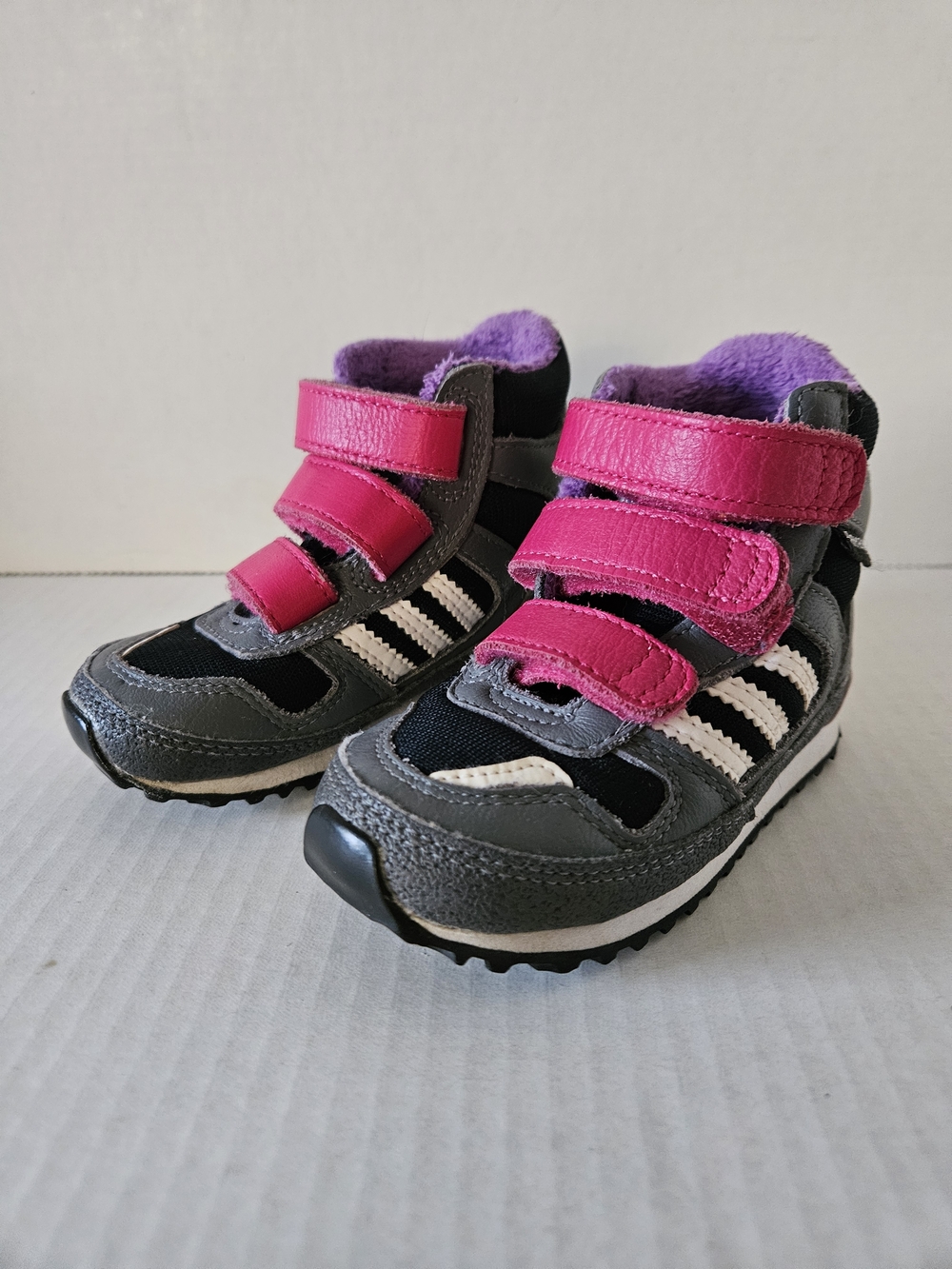 adidas Kids Grey, Pink & Purple Velcro Hightop Boots/sneakers